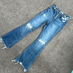 Flying Monkey Women's Button Fly Distressed Flare Jeans